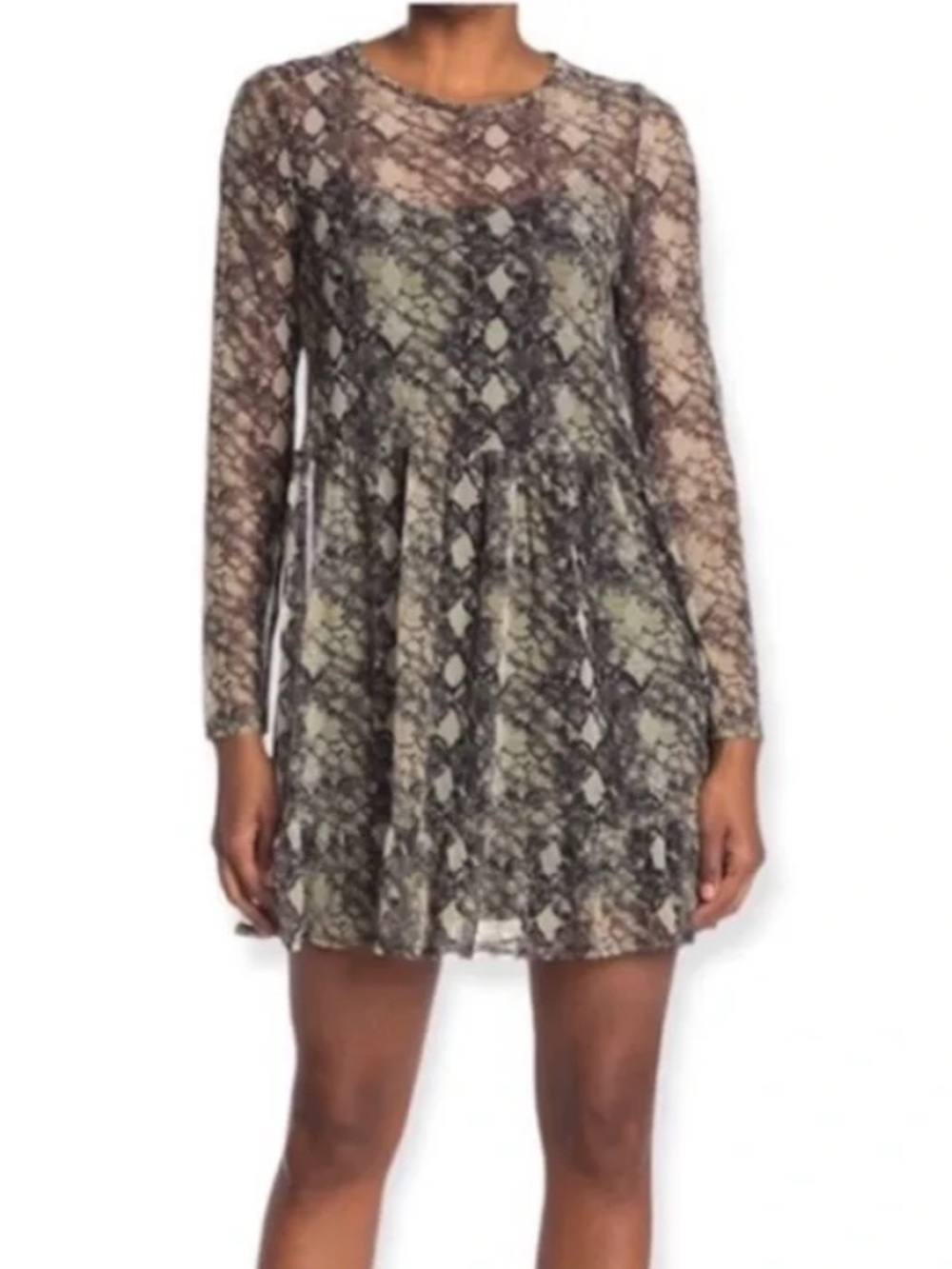 Wayf Olive and Black Stone Python Mesh Skater Dress